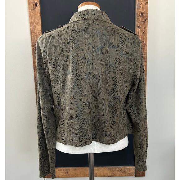 Skies Are Blue Snakeskin Moto Jacket M Olive Cropped Vegan Suede Indie Sleaze - Picture 5 of 16